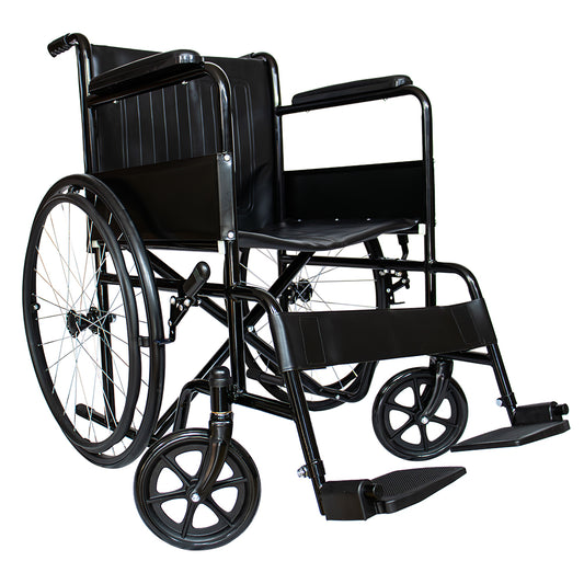 Silla de ruedas 20 pulgadas, llanta solida resistente, estribo fijo, vestiduras de vinil 811E